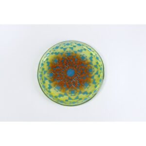 Vassoio tondo in vetro fusione sabbiato - Mandala Giallo