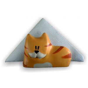 Portatovaglioli gatto in ceramica colorata a mano